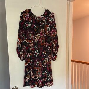 LOFT Black and Red Floral Midi Dress